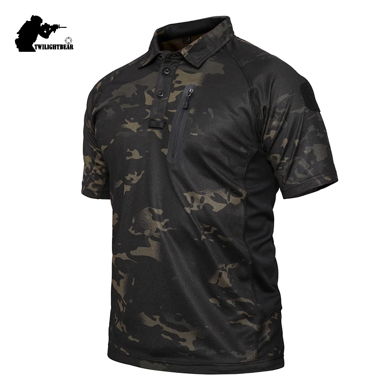 Summer Camo Men\'s Polos Short Sleeve Quick Drying Airsoft Tactical Shirts Men Clothing Outdoor Hunting Camping Tees A2F25