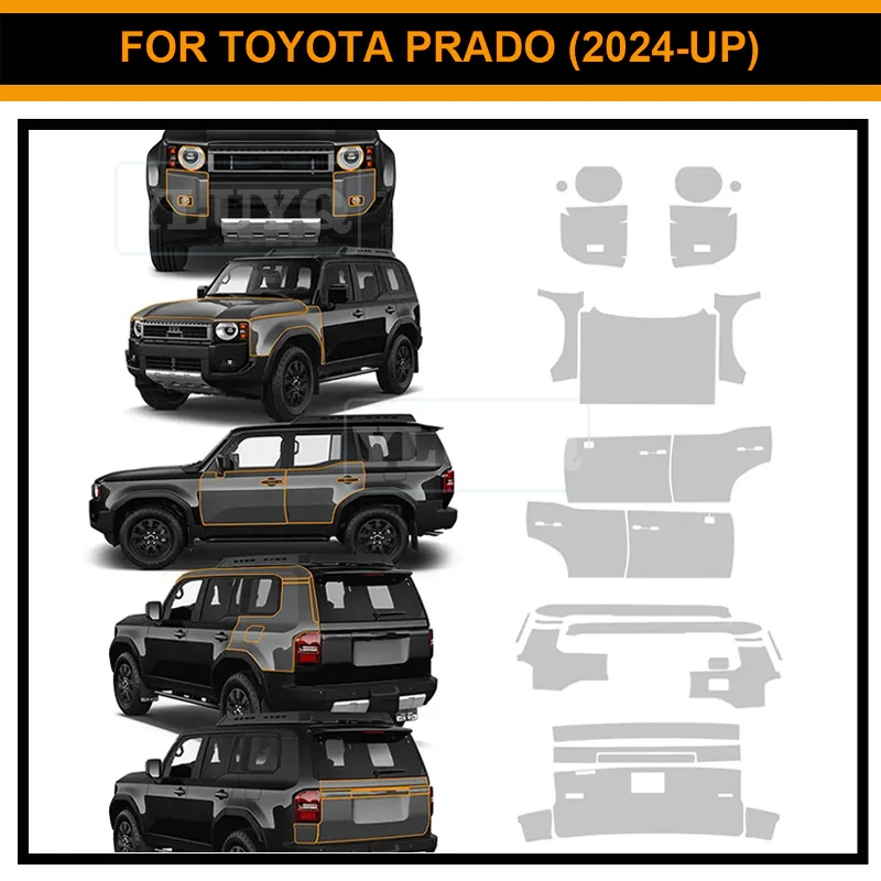 

For Toyota Prado 2024 2025 Car Paint Protection Film Pre Cut TPU PPF Body Sticker Bra Kit Styling Accessories Transparent Film