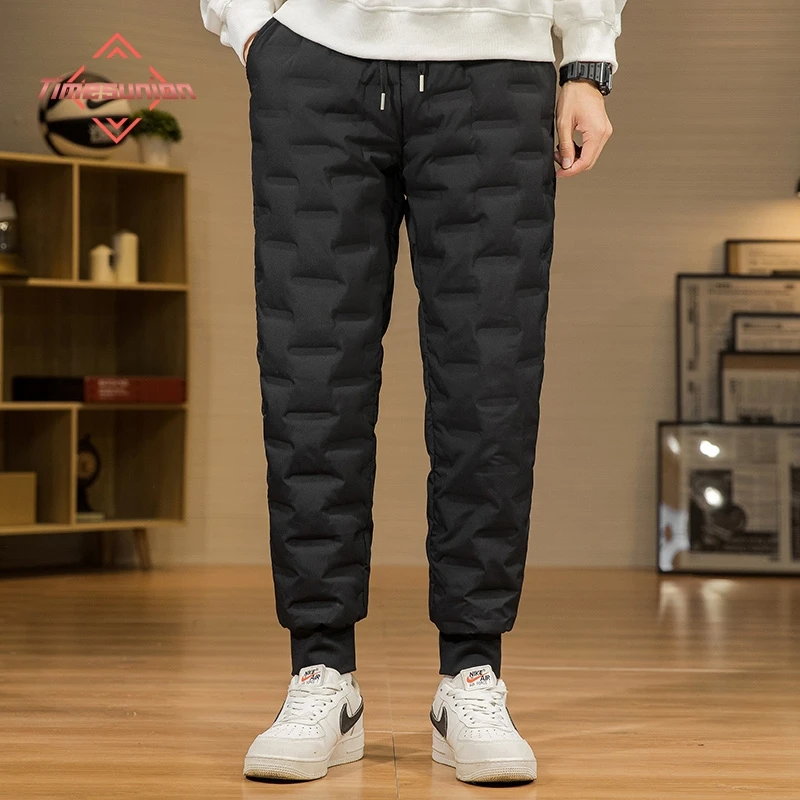 

Зимние термобелье унисекс с мягкой подкладкой на белом утином пуху, мужские утепленные брюки для бега с эластичной резинкой на талии и карманами на шнурке, уличная одежда