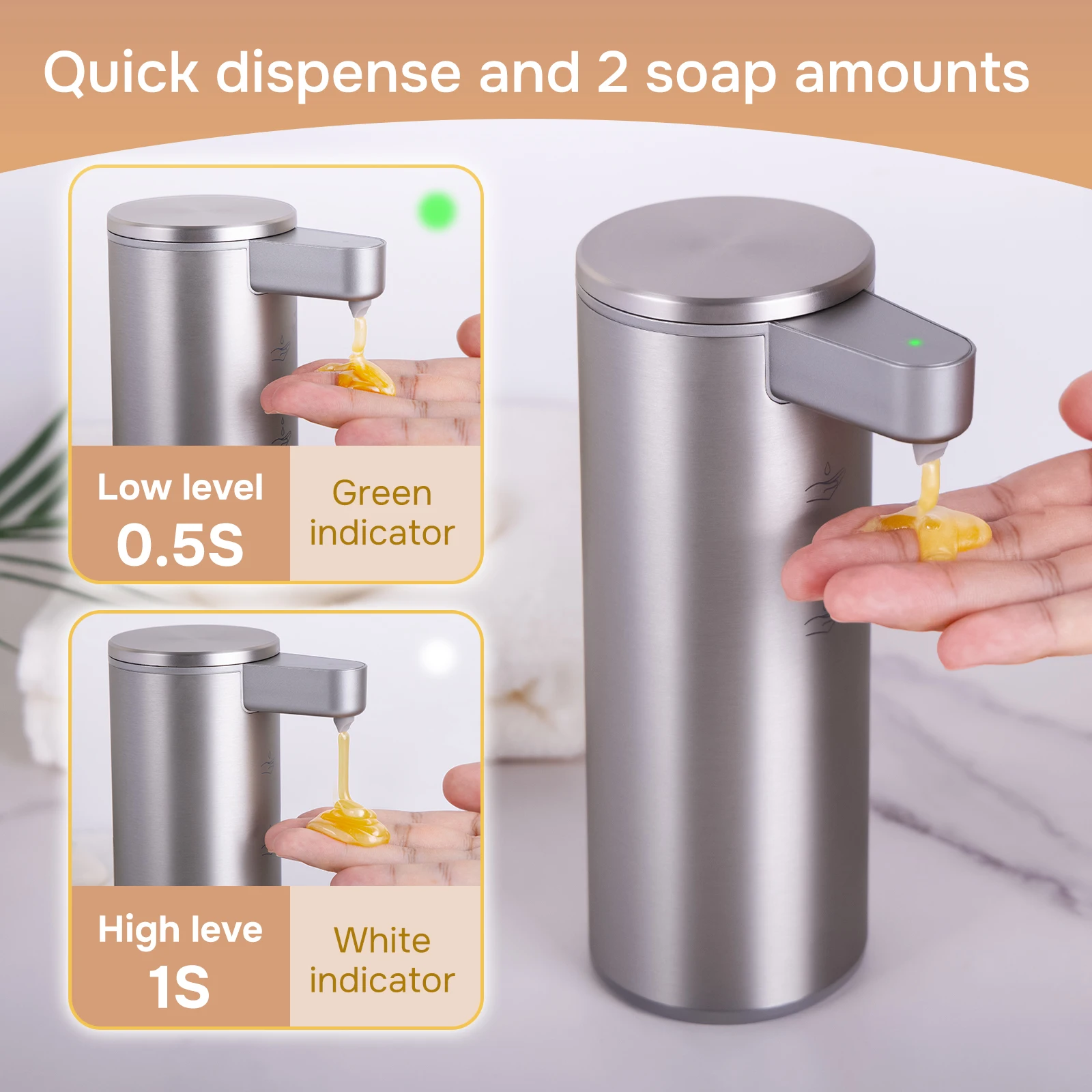  Automatic Soap Dispenser Stainless Touchless Rechargeable Hand Sanitizer Shampoo Detergent Dispenser for Kitchen Bathroom Toil