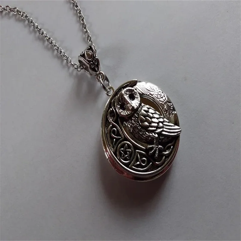 Celtic Owl with Pentacle Pentagram Locket Necklace Medieval Vintage Style Birthday Christmas Stocking Stuffer