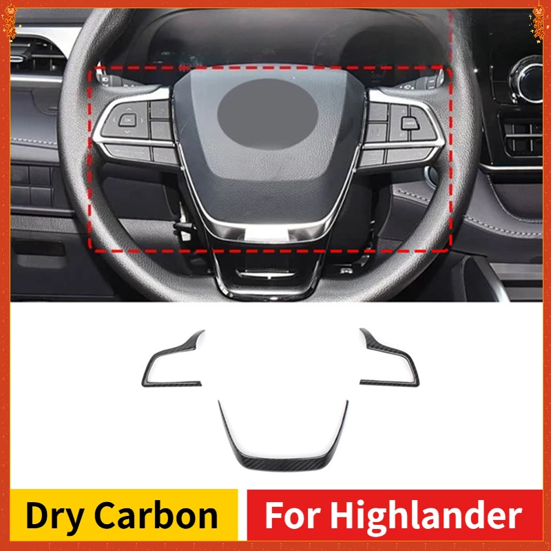 

For Toyota Highlander Real Dry Carbon Fiber 2024-2025 Interior Steering Wheel Buttons Decorative Frame Modification Accessories