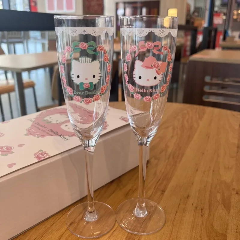 Hello Kitty Kelch Anime Cartoon-Druck Sanrio Glas Kawaii Milchbecher Heim-Wasserbecher Party-Sektglas Mädchen Urlaubsgeschenke