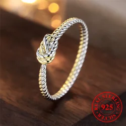 Cute Female Real 925 Sterling Silver Twist Engagement Ring Vintage Wedding Band Jewelry For Women