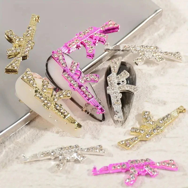Ciondoli per unghie con pistola in lega stile 15 pezzi con strass misti rosa dorato argento Punk accessori per Nail Art per la decorazione di unghie acriliche