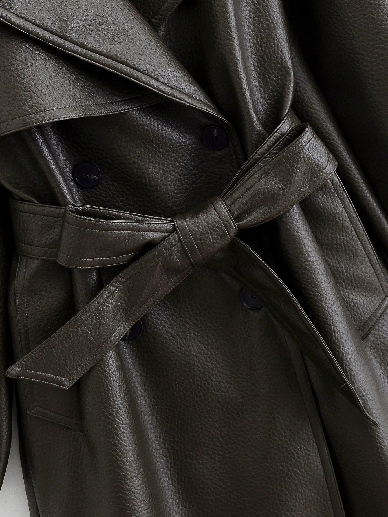 European and American fashionable autumn women's new style washed PU imitation leather mid-length belted loose windbreaker