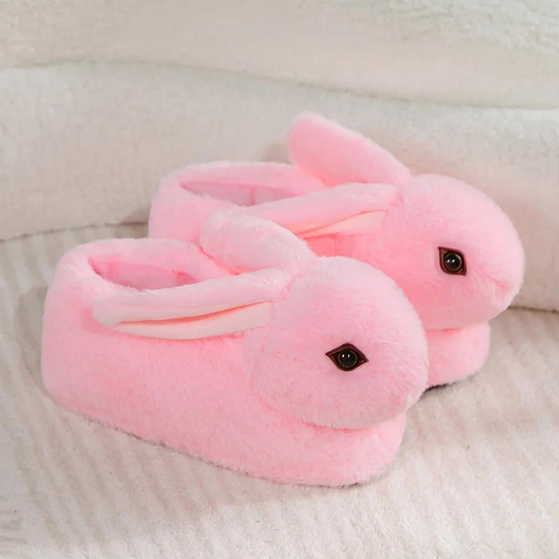 Cute Rabbit Slippers Women Cartoon Bunny Shoes Warm Faux Fur Soft Sole Girls Indoor Home Floor Slipper Funny House Footwear