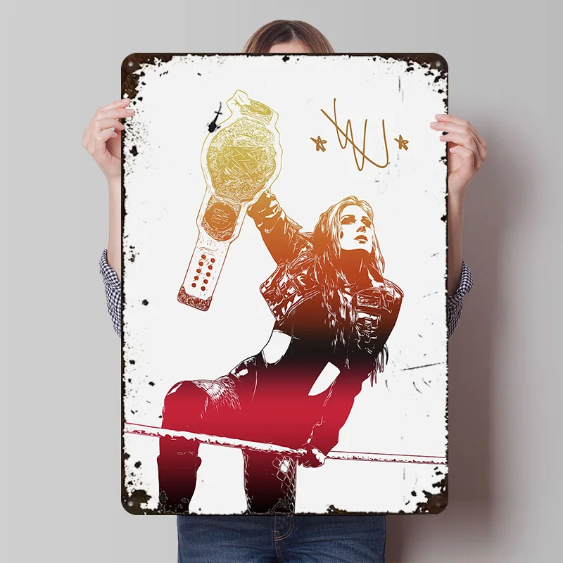 Becky Lynch With Belt Printed Poster Customized Wall Art Retro Vintage Metal Tin Signs for Home Living Room Decorations House