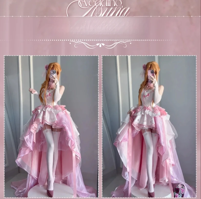 

Sword Art Online SAO Yūki Asuna cosplay Yuuki Asuna costume Women's Halloween Party Flower Wedding Dress Necklace Gloves Wig Set