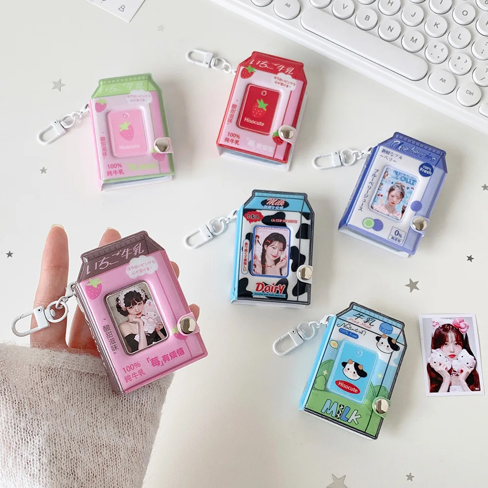 Milk Carton Small Photo Album Keychain Photocard Album for 2 Inch Photo Storage Clear Pocket Sleeves Portable Binder Post Card