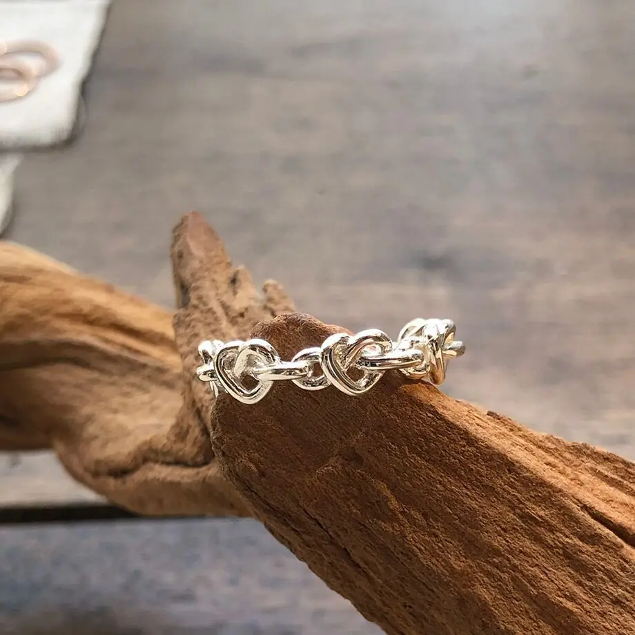 New in 925 Sterling Silver Weave Heart ​Adjustable Women's Engagement Ring Wedding Jewelry Wholesale