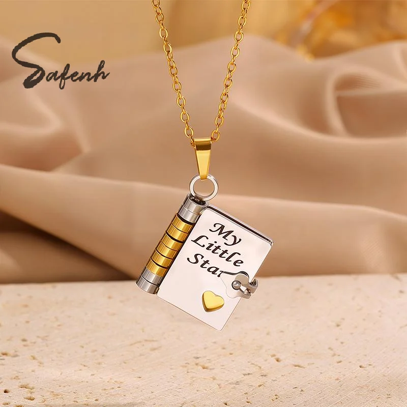 Stainless Steel My Little Star Engrave Book Pendant Necklace For Daughter Love Openable With 7 Pages Gift Women's Sweater Chain