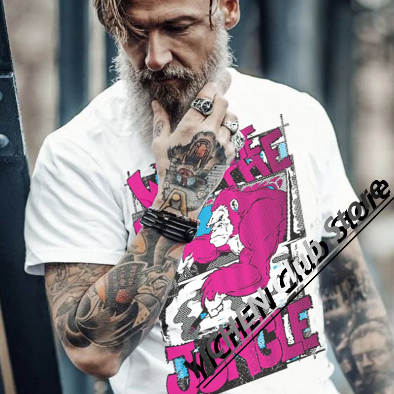 

Motorcycle T-Shirt American Hip-Hop Street Short-Sleeved Fun Cartoon Printed Cotton Casual Riding T-Shirt For Men And Women
