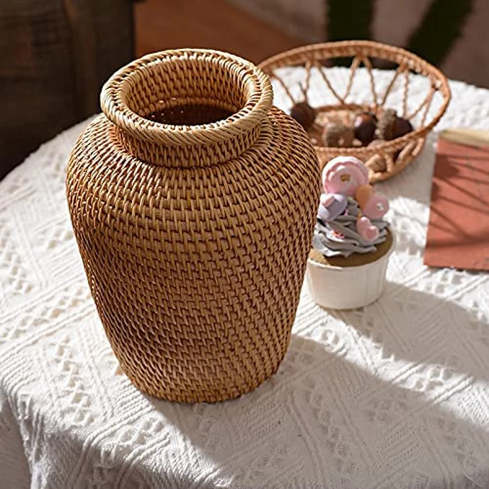 Rattan Woven Vase Art Vase Fashion Tabletop Decoration Plants Flower Pot Faddish Flower Pot for Home Decor