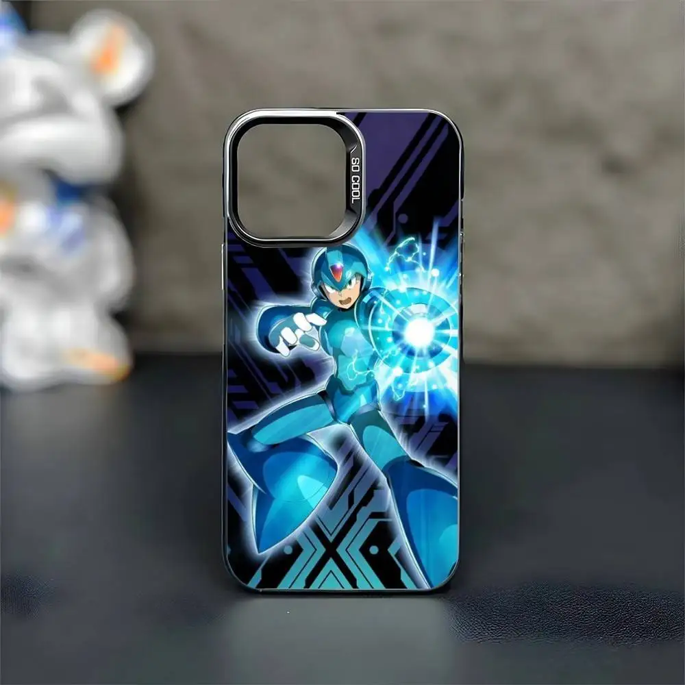 حافظة هاتف Game M-Megaman R-Rockman لهاتف iPhone17,16,15,14,13,12,11 Plus، Pro Max غطاء أسود غير لامع مقاوم للصدمات