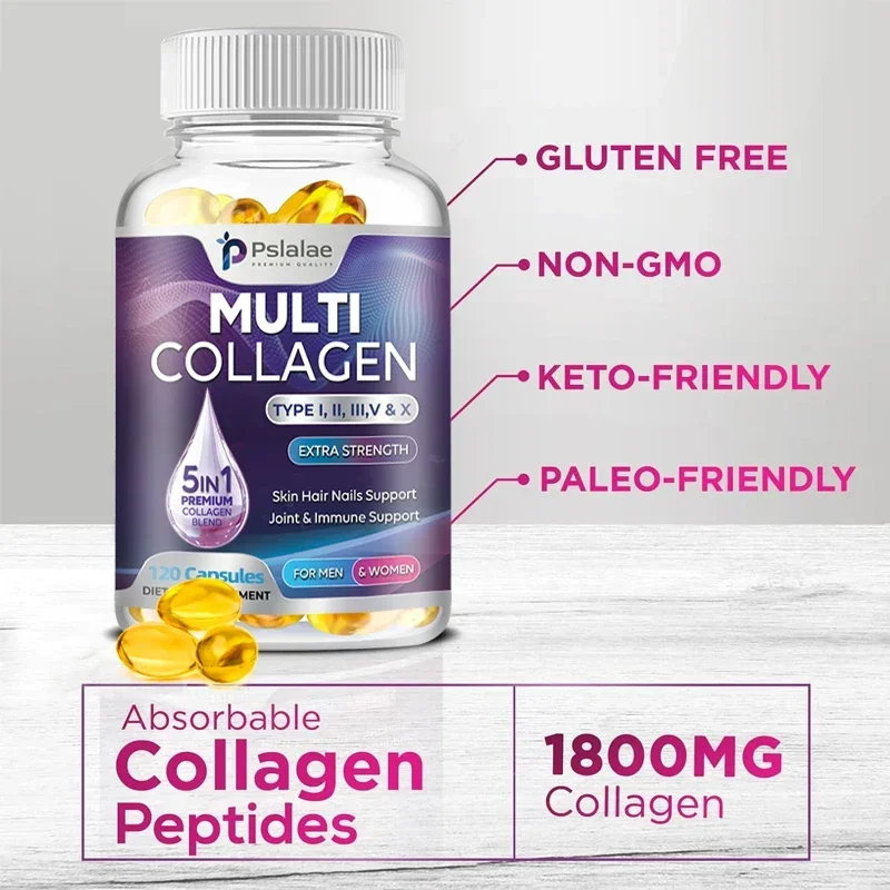 Multiple Collagen Complex - Type I, II, III, V, X, Grass Fed and Non-GMO Hydrolyzed Collagen Peptide Supplement