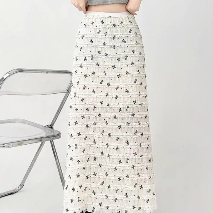 

New Knot Ear Print Lace Floral Fi Tail f Skirt Long Hanging Sensation Summer Slimming Long Skirt Women