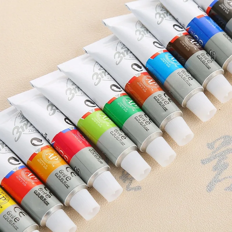 6 ml 12 colori Set di colori acrilici professionali Set di tubi per pittura murale dipinti a mano artista disegna pittura pennello senza pigmenti