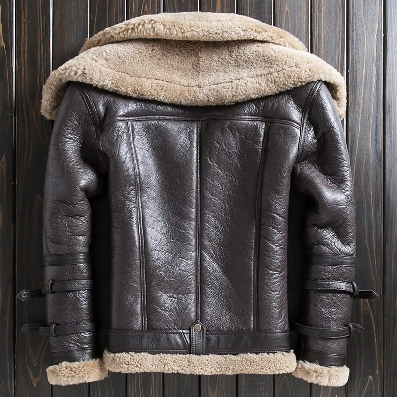 Winter High Quality Fashion Outerwear Eco Sheep Wool Fur Coat Men Short Double-Layer Lapel Genuine Leather Motorcycle Jacket