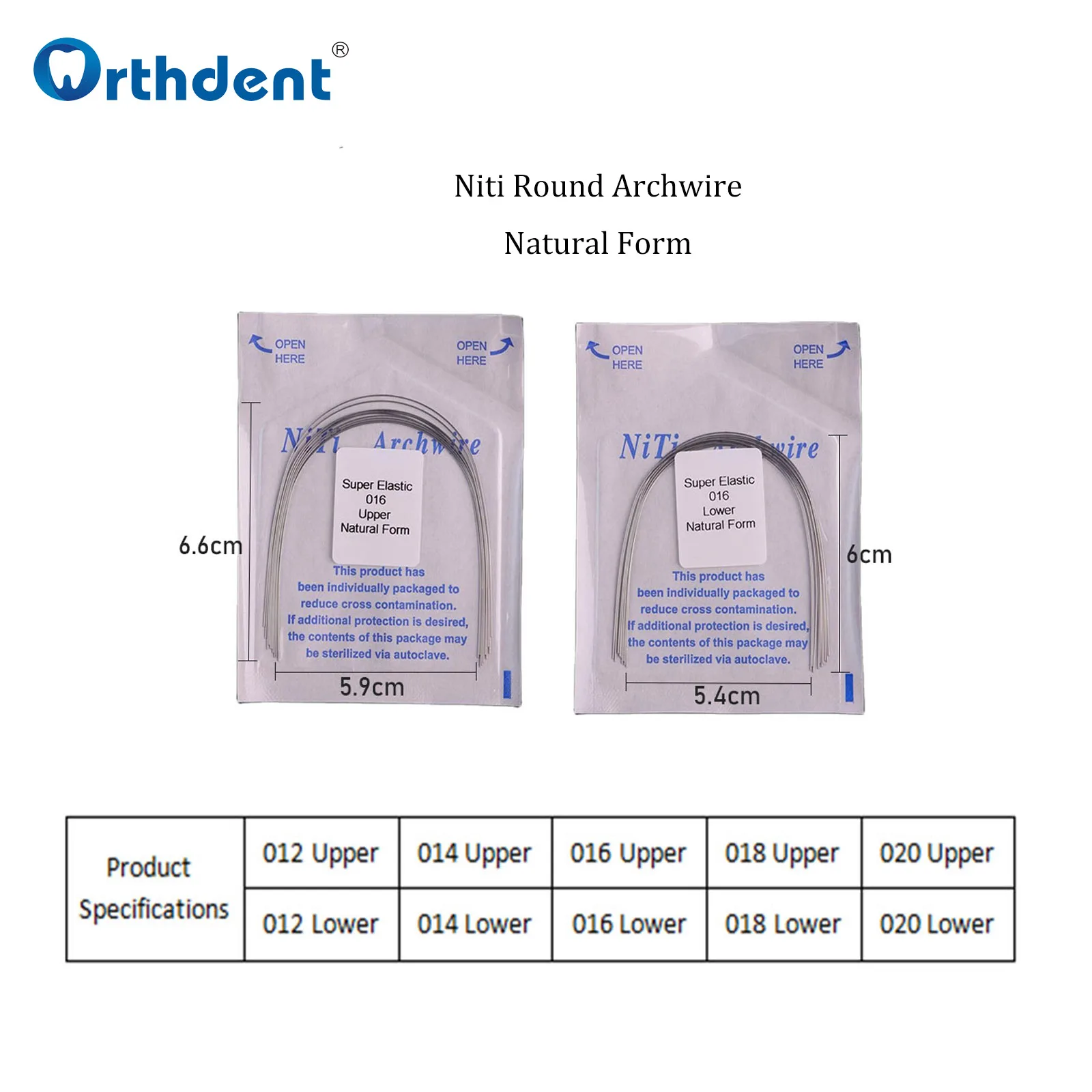 Orthdent 10 Packs Dental Arch Wires Orthodontic Super Elastic NITI Round / Rectangle Archwire Natural / Ovoid Form Upper / Lower