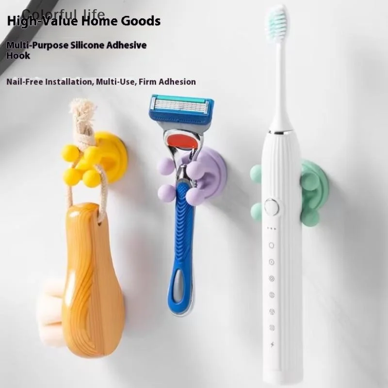 6 قطعة أصحاب فرشاة الأسنان سيليكون مقاوم للماء ذاتية اللصق متعددة الوظائف السنانير لكمة الحرة الحلاقة ماكينة حلاقة رف تخزين هوك #1