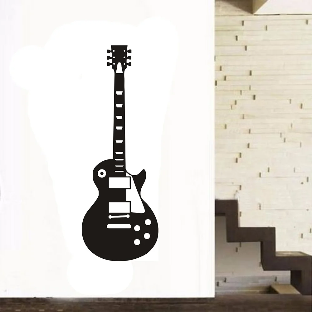 POOMOO Wall Papers Guitar Wall Decal Les Paul inspired removable sticker music metal rock decor art 40X14inch