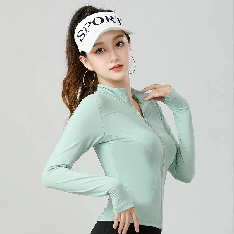 Spring Summer Sun Protection Clothes Women's Yoga Jacket Korean Sports Zipper Coat Long Sleeved Tight Running Quick Drying Tops