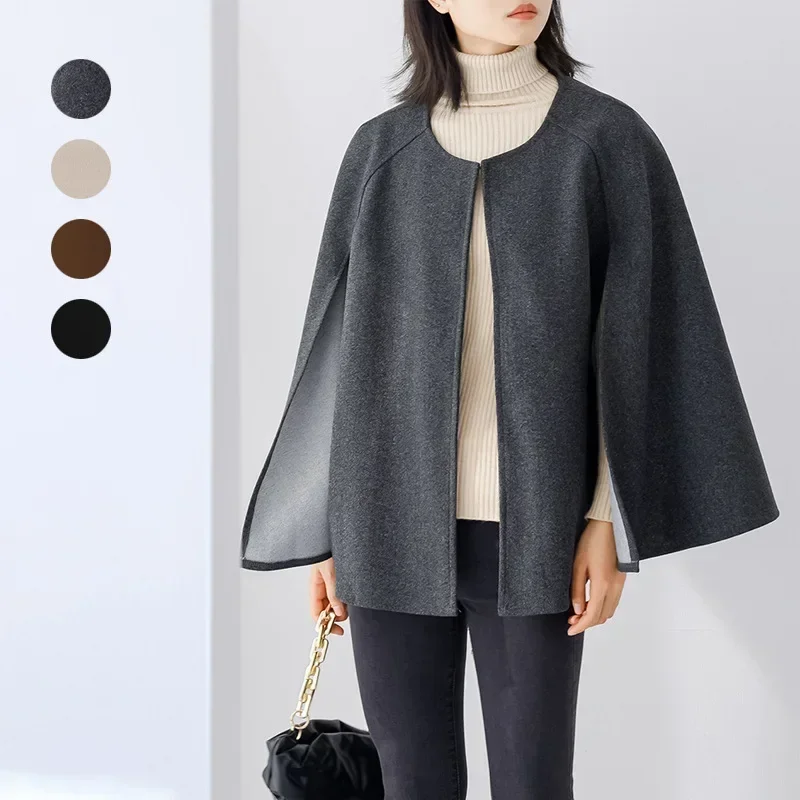 

QNPQYX New O Neck Covered Button Capes Coats Loose Casual Jackets JAPAN Style Fashion Coat Women Autumn Winter New Outfits