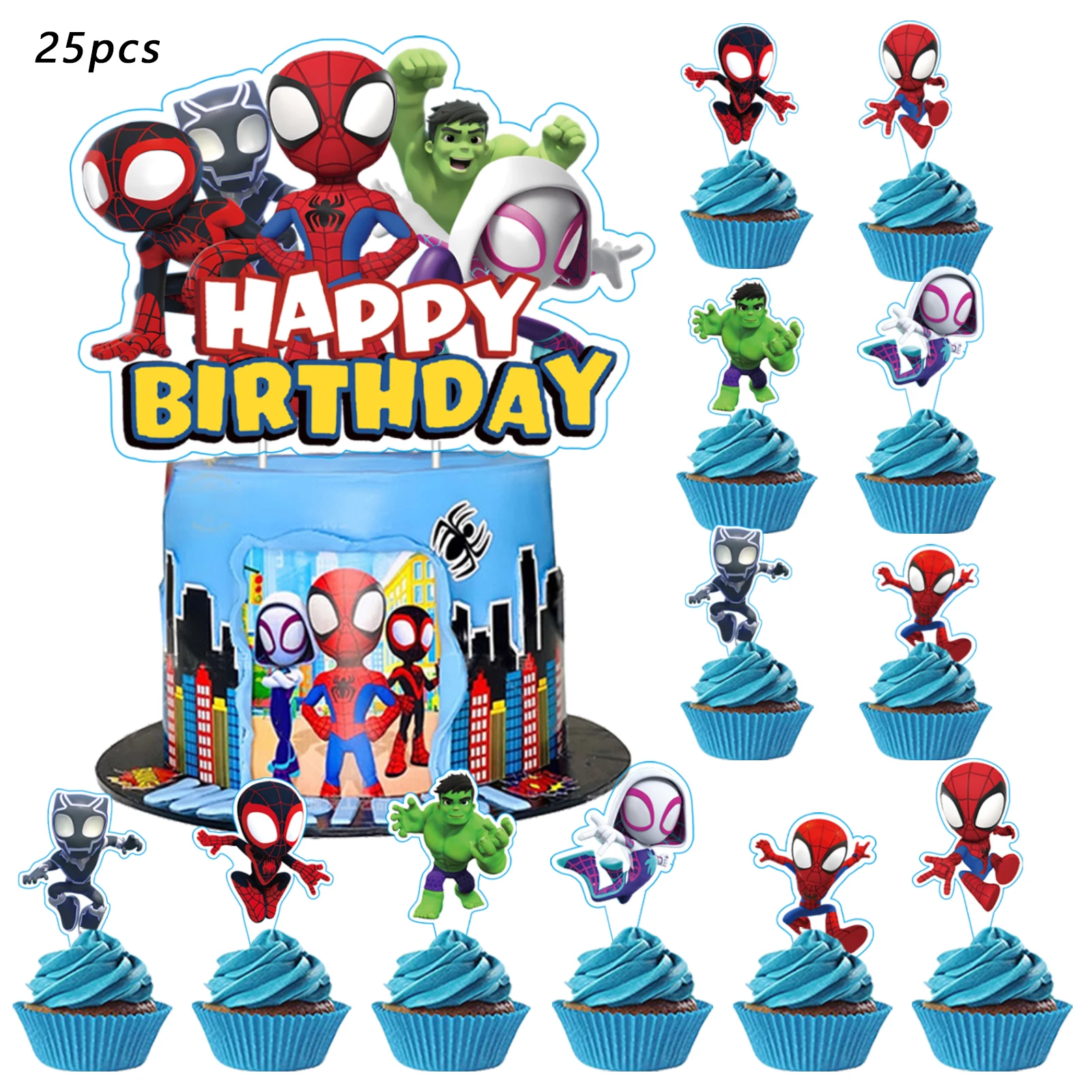 Adorno para Pastel de Spider-Man y sus Increíbles Amigos, Adornos para Cupcakes, Decoraciones de Cumpleaños, Artículos para Fiestas Temáticas, Decoración para Pastel de Cumpleaños