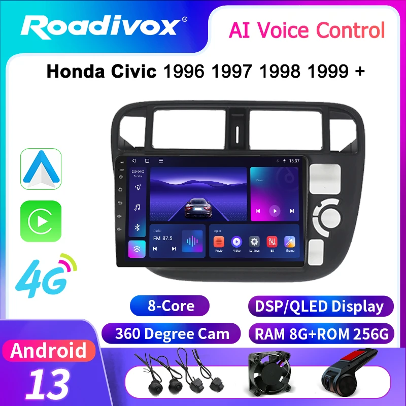 

Автомагнитола roadivox, Android, для Honda Civic 1996, 1997, 1998, 1999, GPS-навигация, видео, мультимедийный плеер, магнитофон, carplay