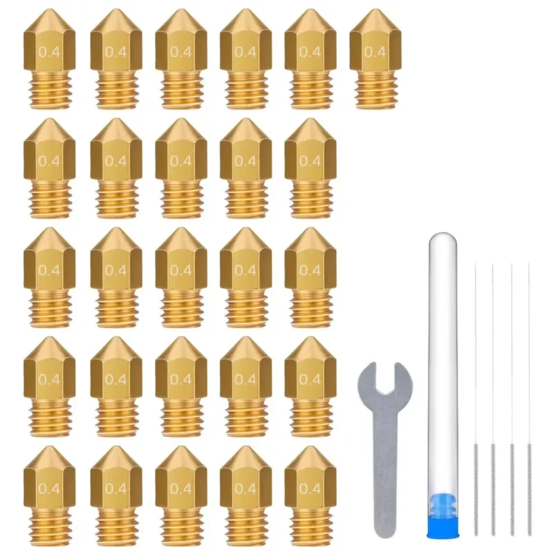 ELEGOO 26 Pcs 0.4mm MK8 Nozzles, 3D Printer Brass Hotend Nozzles with Needles and DIY Tools for Neptune 3/3 PRO/3 Plus/3 MAX