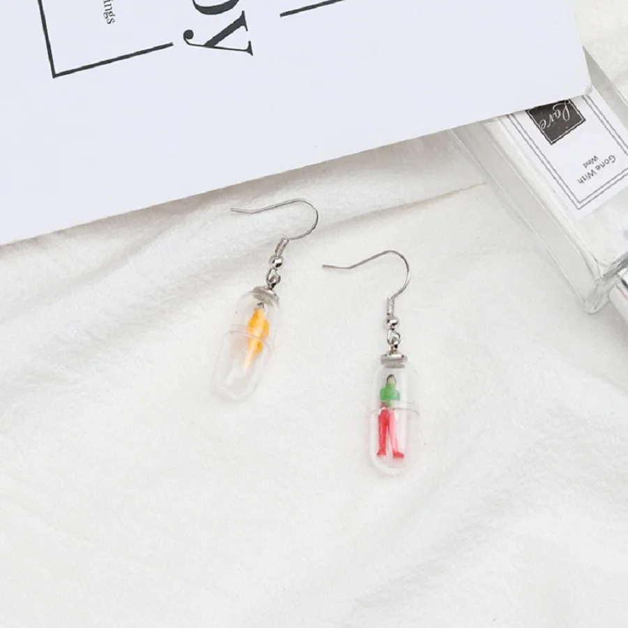 20pc Plastic Transparent Capsule Pill Humanoid Medince Pill Bottle Shape Figurines Make Earring Jewelry Accessories