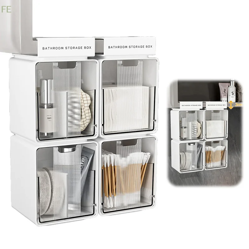 [F] Transparent Bathroom Cotton Stick Makeup Cotton Bathroom Pull-Out Storage Drawer Style Storage Box Under The Mirror Cabinet