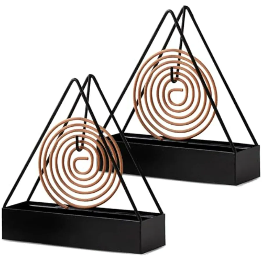 

2 Pcs Black Iron Mosquito Coil Holder Full Metal Triangular Hanging Coil Tray Ash Catcher Fireproof Material Incense Holder Out