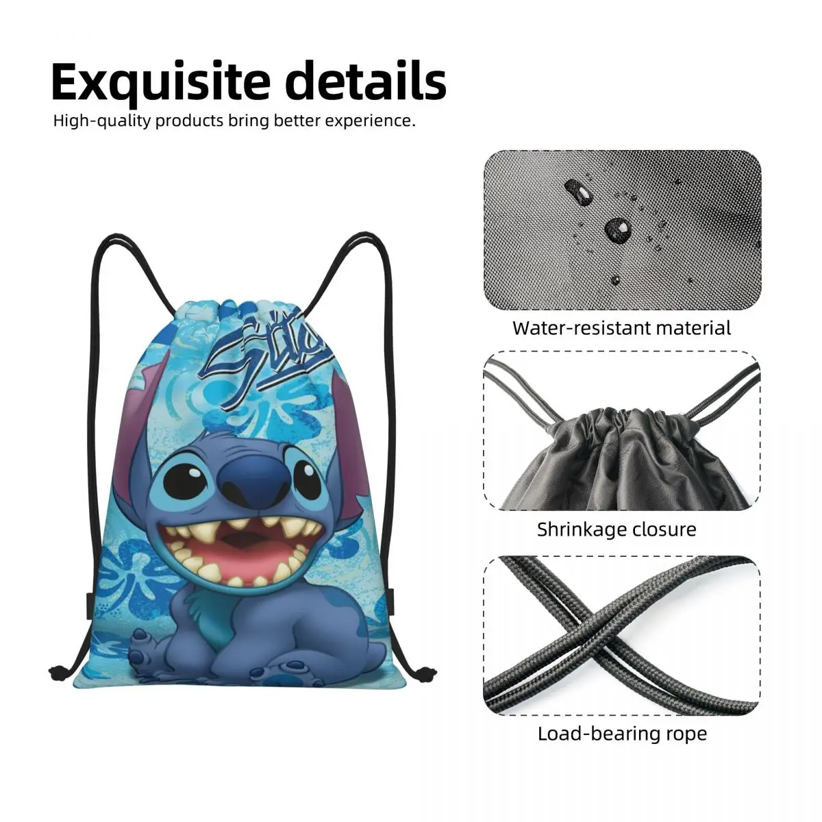 Borsa con coulisse personalizzata Little Monster Stitch donna uomo zaino leggero per palestra sportiva in cartone animato