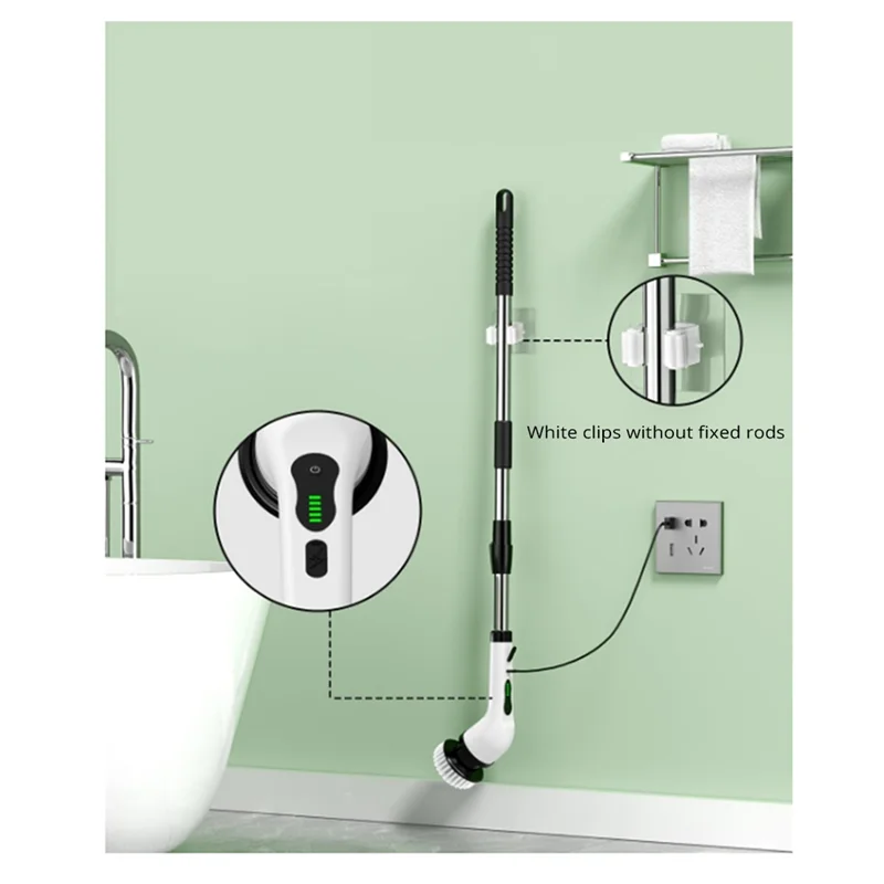 

Electric Rotate Scrubber Shower Scrubber With 9 Brush Heads Adjustable Extension Handle