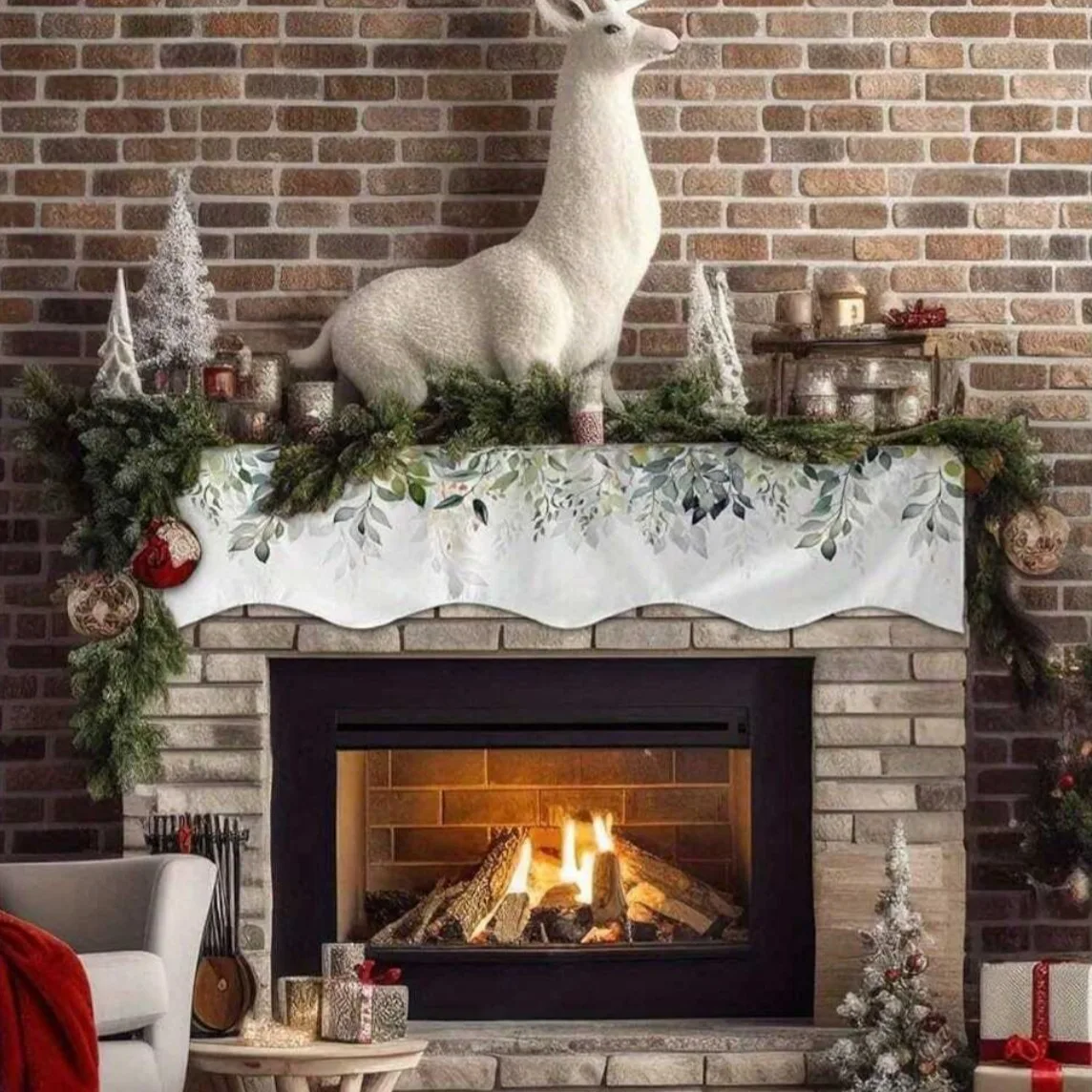 Цельный праздничный домашний шарф для камина с простым зеленым листом и цветочным дизайном, реквизит для повышения праздничной атмосферы.
