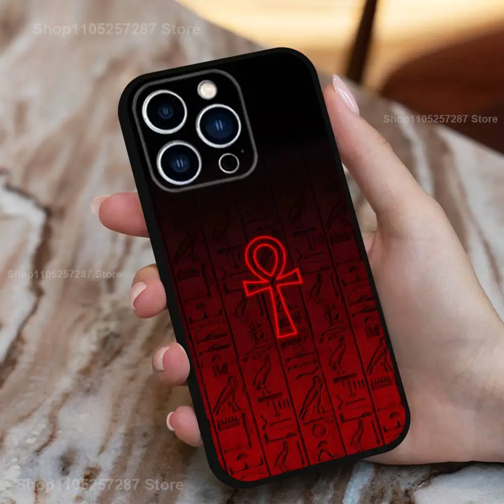 حافظة هيروغليفية فن مصر لهاتف آيفون 15,16,12,14,17,13,11,Plus,Pro Max,8,7,XR,SE,XS,X,Mini,Soft Silicone Black