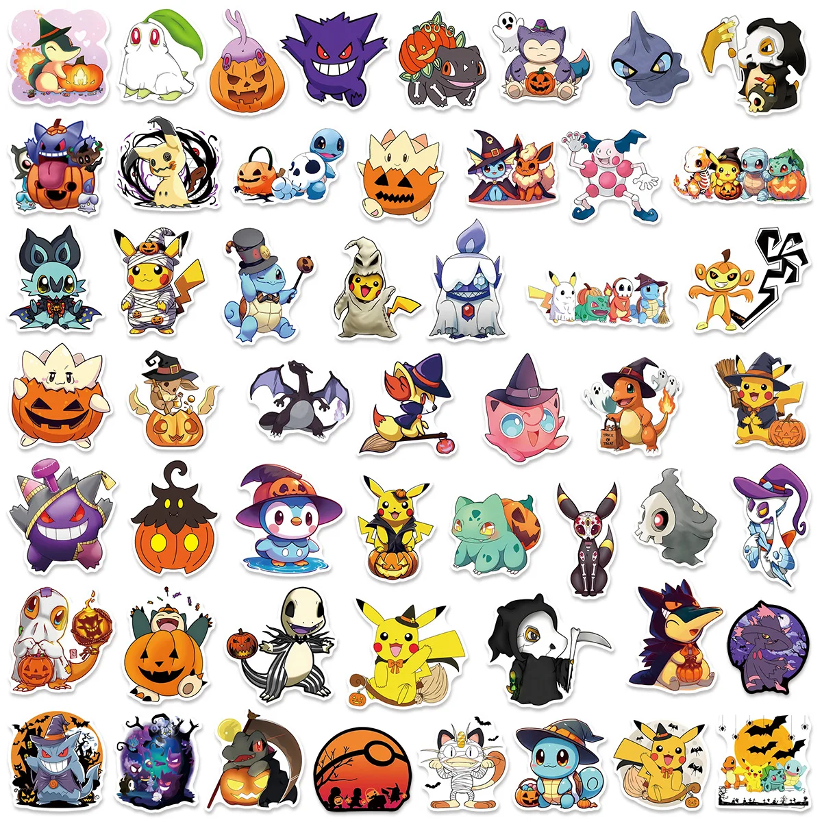 50PCS Halloween Pokemon Graffiti Stickers Phone Tablets Suitcases Party Notebooks Stationery Decor Waterproof Stickers