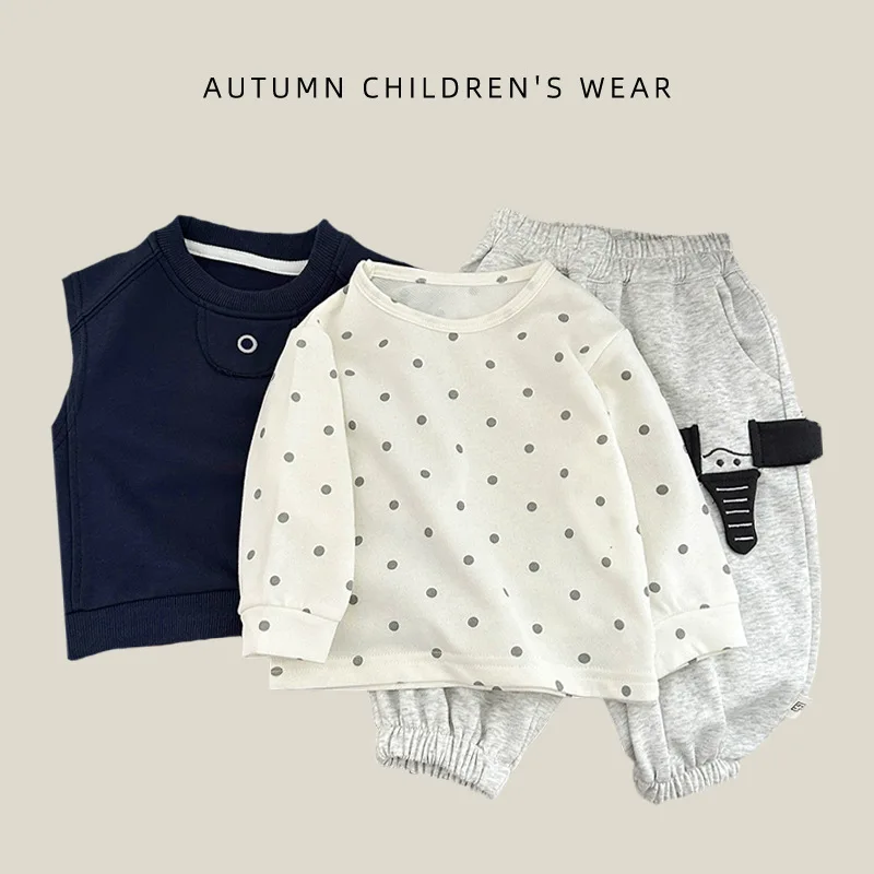Baby Long Sleeved T-shirt, Children's Polka Dot Versatile Base Shirt, Spring and Autumn Baby Loose and Comfortable Inner Layer