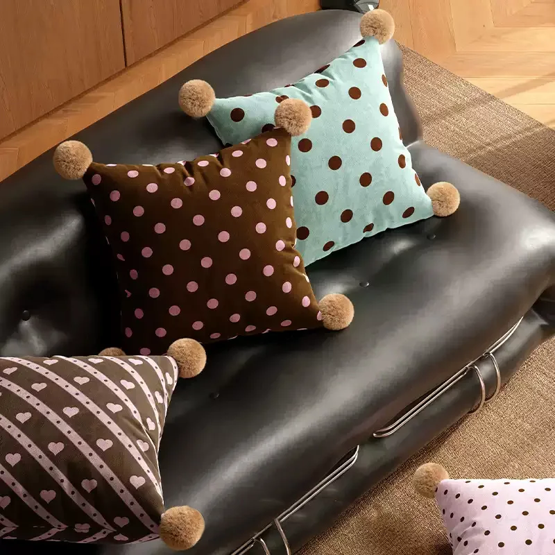 Retro Polka Dot Heart Shaped Pillow for Pets Dogs Cats Small Animals Bed Sofa Chair Decorative Cushion Removable Cover Pet
