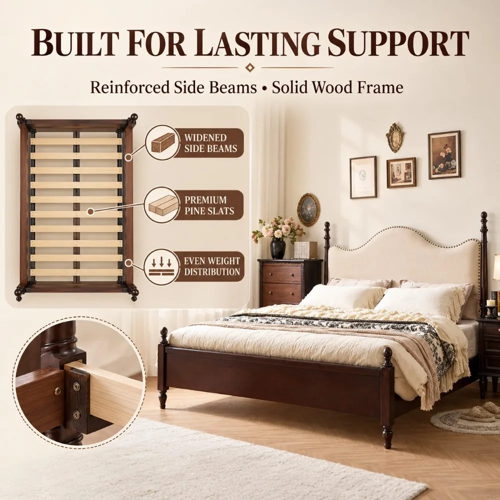 Villa Master Bedroom Solid Oak Murphy Bed Frame, Hand Carved Comfort Platform King Queen Wall Bed for Family Living Room