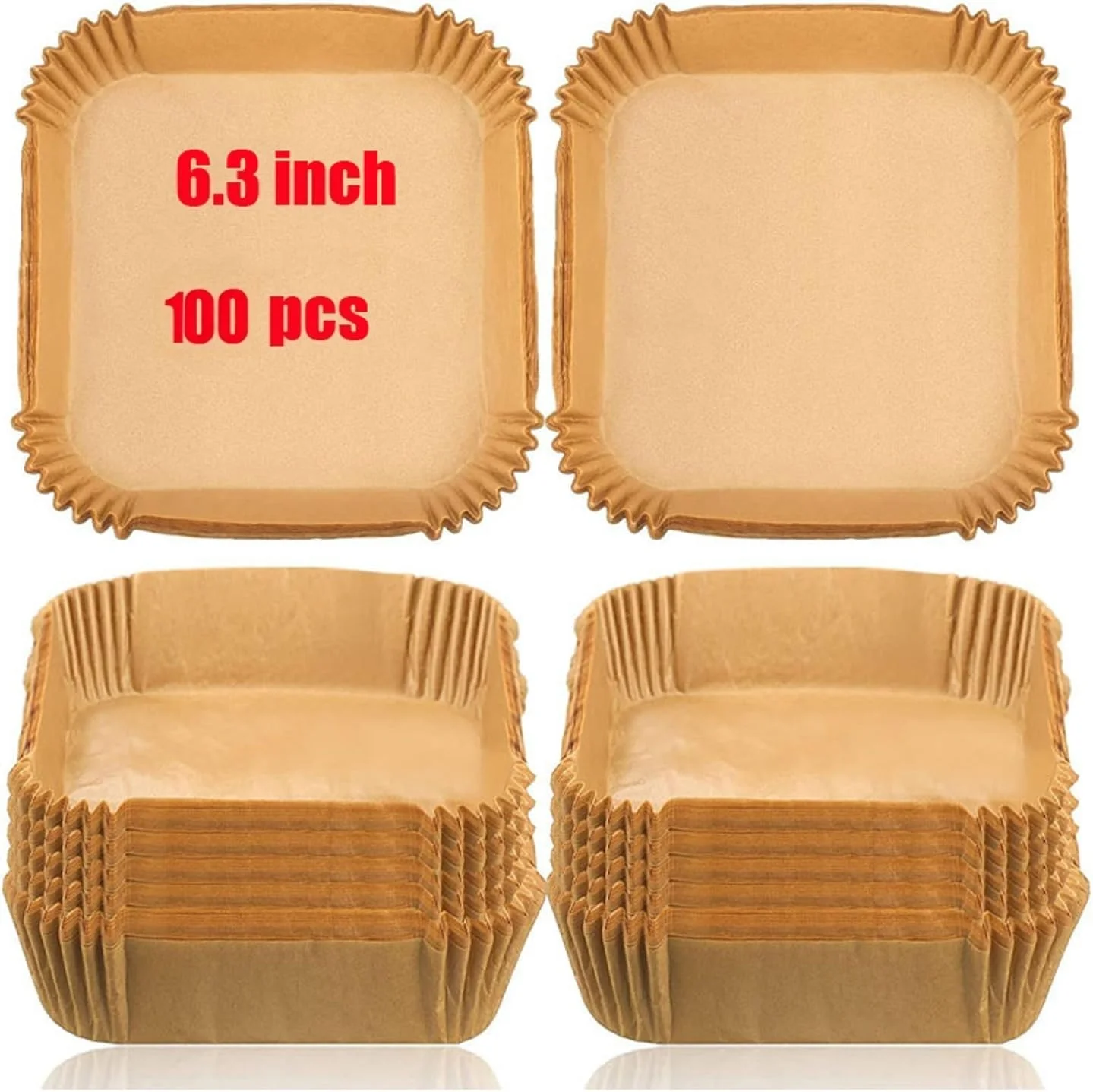 

Mess-Free Disposable Square Air Fryer Paper Liners 100 Count, 6.3 Inch Food Grade Unbleached Non-Stick Oil Resistant Parchment Papers, Practical Kitchen Accessory for Air Frying, Baking, Roasting and Microwave Cooking