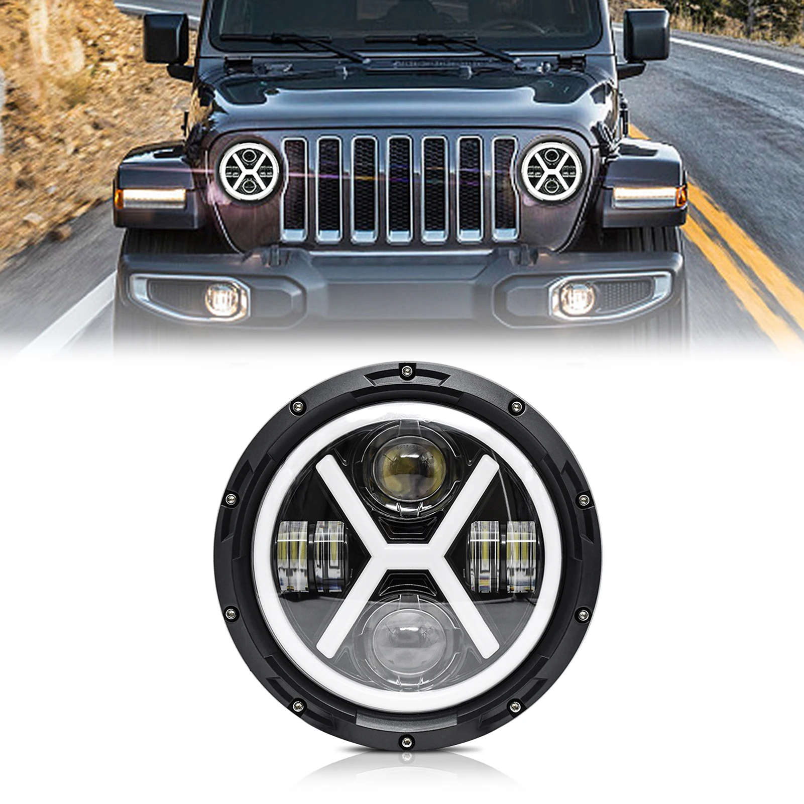 2024 Новый 7-дюймовый автомобильный мотоциклетный фонарь 500 Вт 6000 К IP67 Водонепроницаемый DRL/Надний свет/Far Light Fara