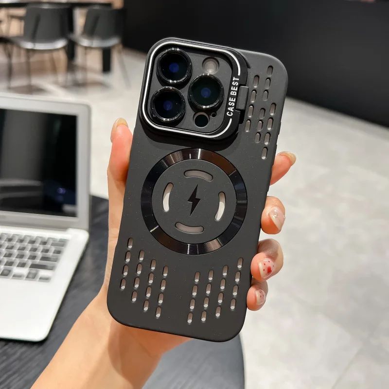 

Heat Dissipation Bracket Phone Case For iPhone 16 15 14 Plus13 12 11 Pro Max Magsafe Ultra Magnetic Wireless Charging Soft Cover