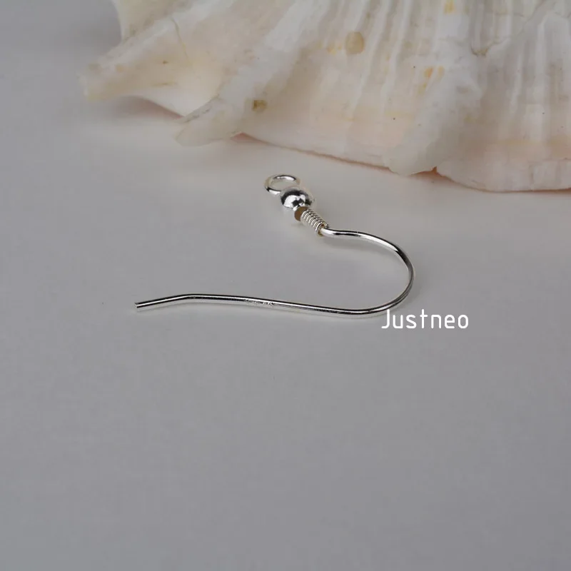 Solid 925 Sterling Silver Earring Hooks with Coil and 3 mm Ball Beads ,1pair