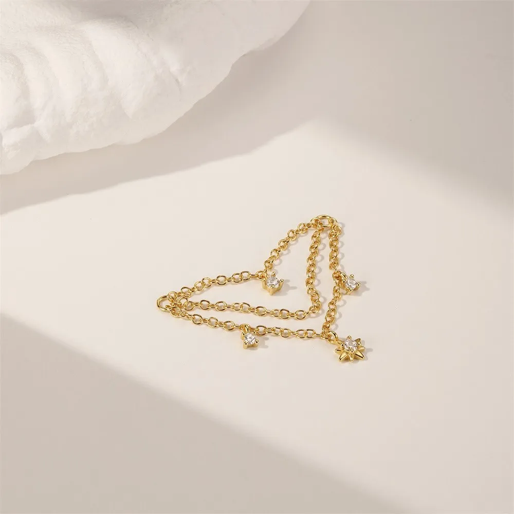 

MLING 1PC 925 Sterling Silver Tassel Chain Eight-pointed Star CZ Piercing Earrings For Women Ins Classic Simple Earrings Gift