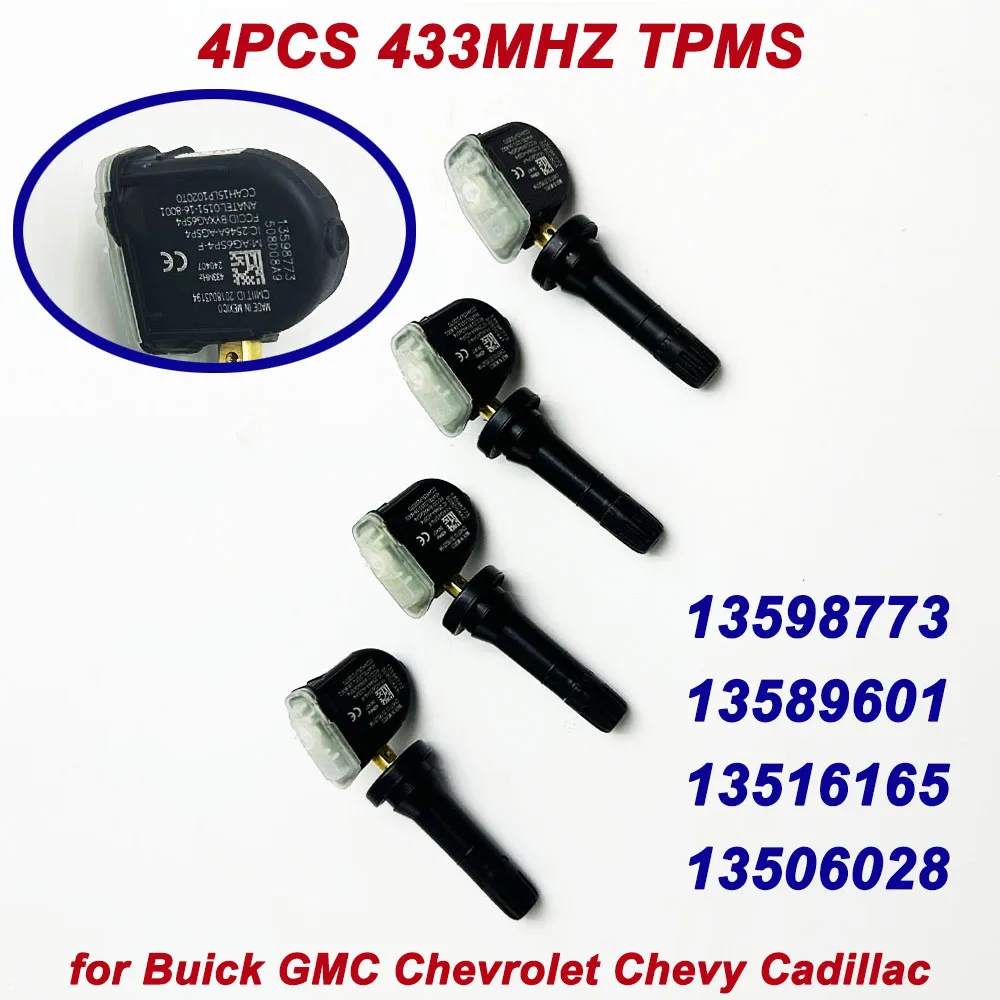 4Pcs For Buick LaCrosse Regal Cadillac CT6 Chevrolet Camaro Cruze Malibu Volt 433MHz TPMS TIRE PRESSURE SENSOR 13598773 13516165