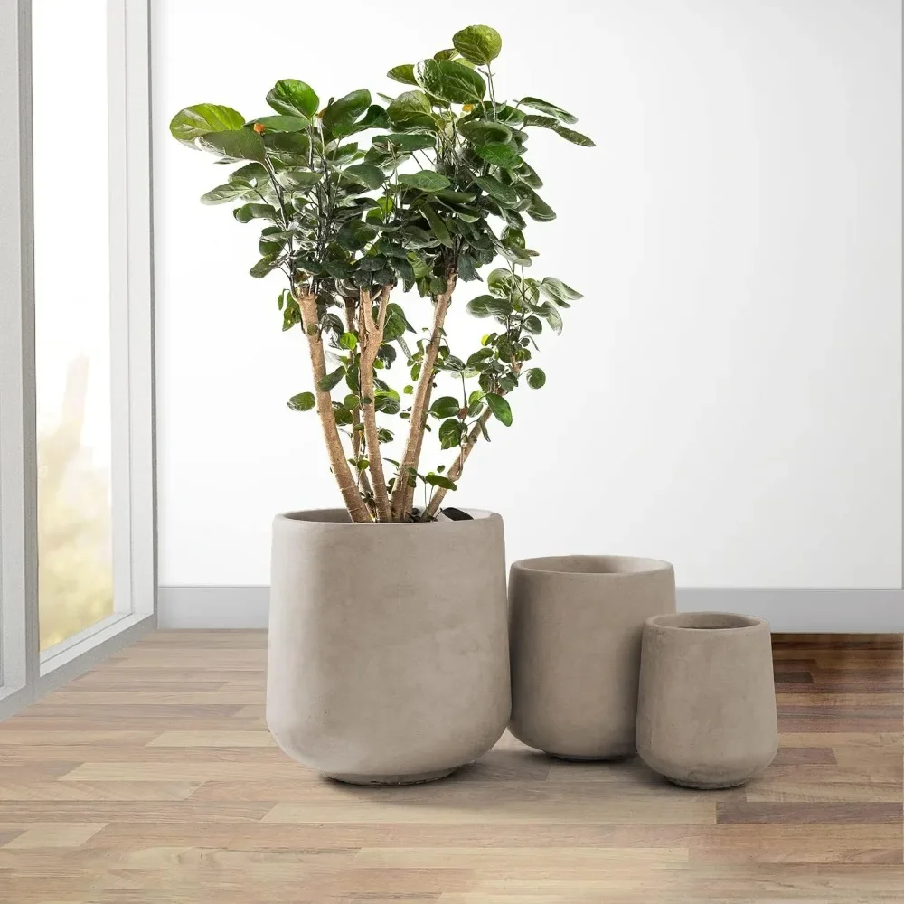 

Flower Pot 15.3"+11.6"+8.2" Dia Round Concrete Planter,Large Planter Containers with Drainage Holes Garden Pots Planters