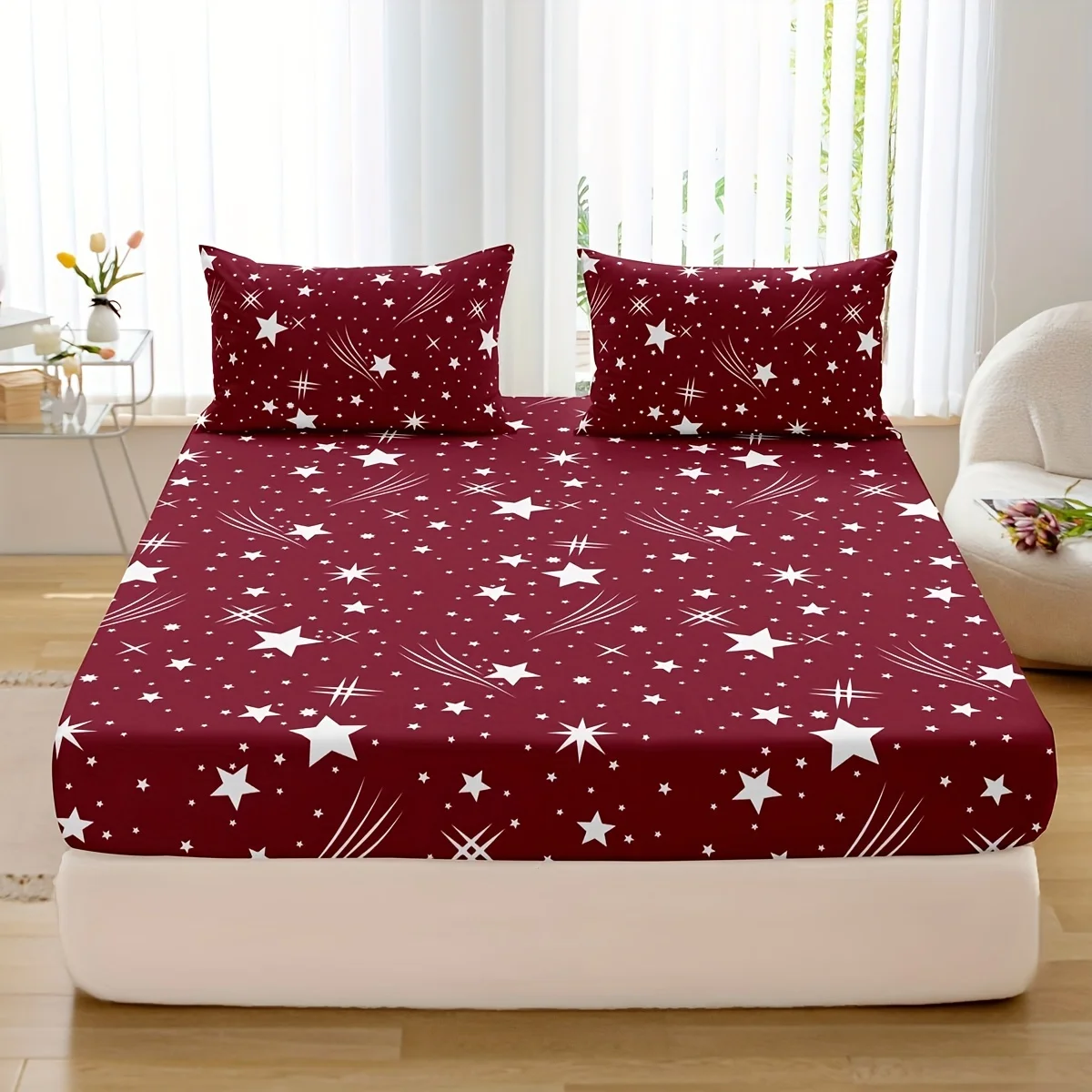 Stylish Star Pattern Fitted Sheet Set for Bedroom and Guest Room Includes 1 Fitted Sheet